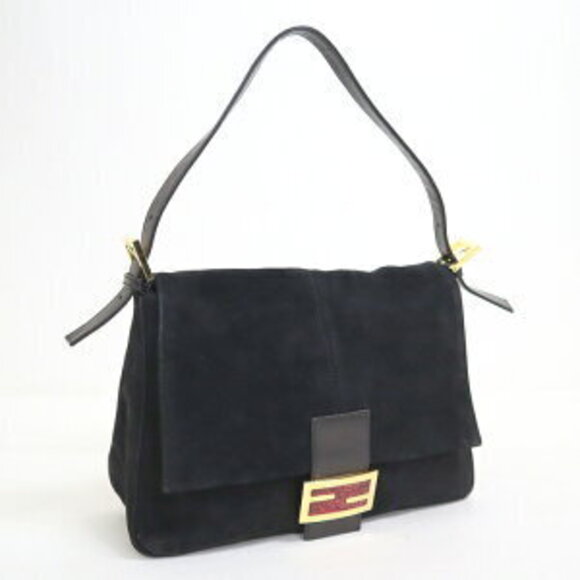 Fendi Handbags - FENDI Mamma Bucket Shoulder Bag Suede Leather Black Red